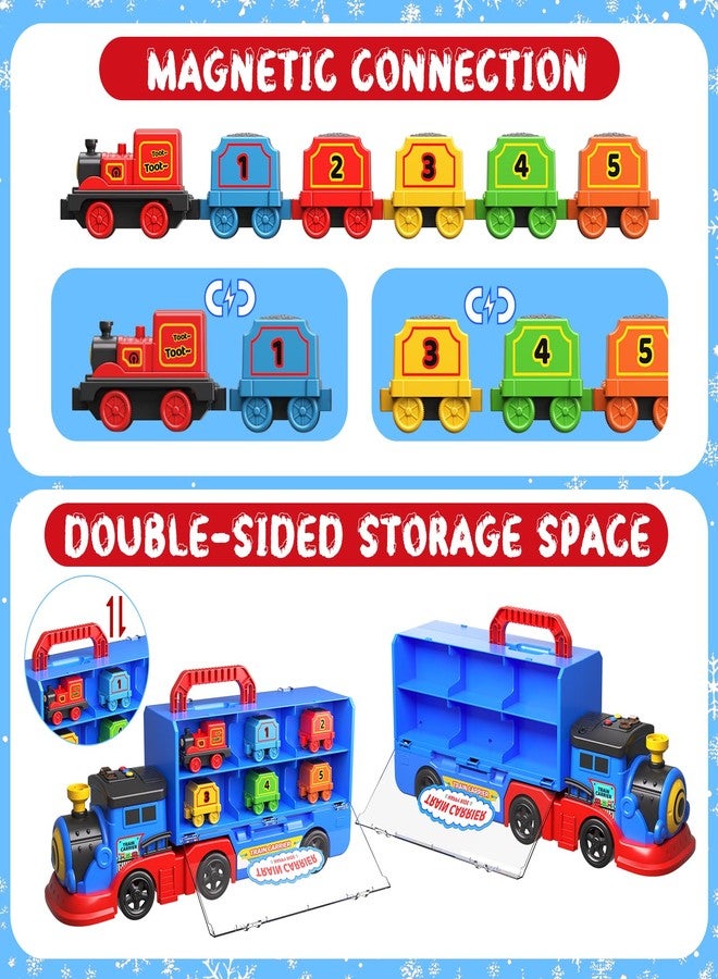 AuroTops Toys for 3 4 5 6 Year Old Boys for Kids Girl Boy Toys,2-in-1 Toddler Toy Trucks Christmas Train Set with Light & Sounds Include 1 Transport Toy Trucks,6 Magnetic Trains - Image 4